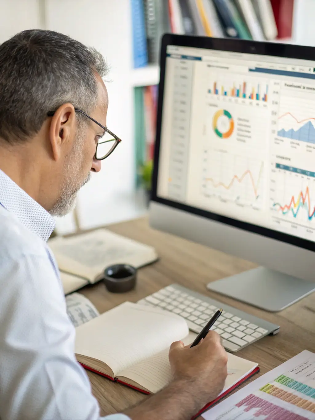 A medical researcher carefully reviewing statistical data on a computer screen, highlighting the expertise benefit in statistical analysis.