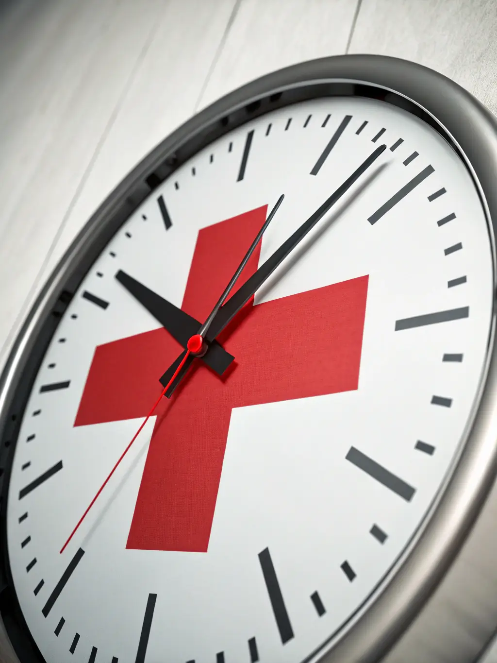 A clock with medical icons around it, symbolizing the timeliness and efficiency of the organization's service delivery.